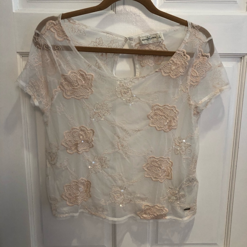 Floral sequined see through t shirt